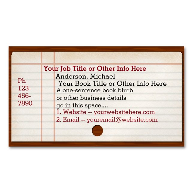 Visitas Magnético Bibliotecas de Autores do Catálogo de Cartão de Bi (Frente)