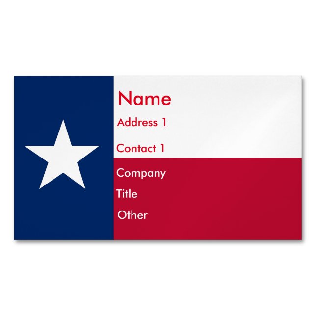 Visitas Magnético Cartão de visita Magnet com Bandeira do Texas (Frente)