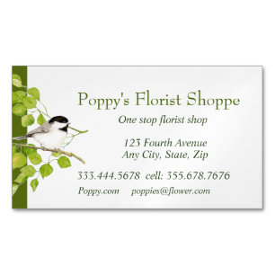 Visitas Magnético Chickadee Florist Shoppe Flowers Cartão de visita