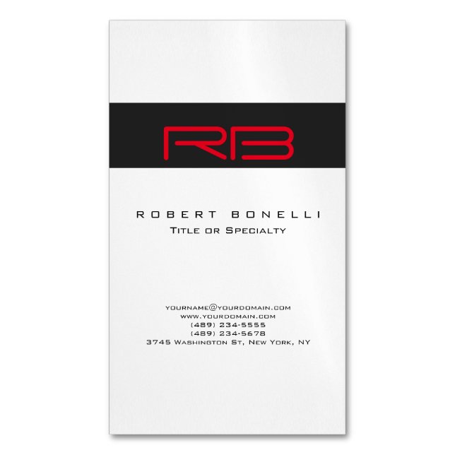 Visitas Magnético Chubby Monograma Cinza Vermelha Cartão de visita (Frente Vertical)