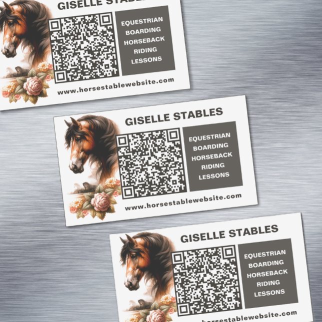 Visitas Magnético Magneta de Cartão de visita de cavalos com código  (Horse Business Magnet Cards with QR Code)