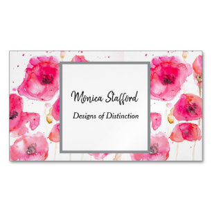 Visitas Magnético Papagaios vermelhos Flores Aquarelas Cartão de vis