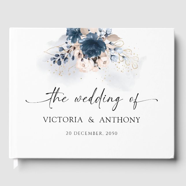 Visitas Marinho Azul e Rosa Dusty Livro de Convidados (Frente)