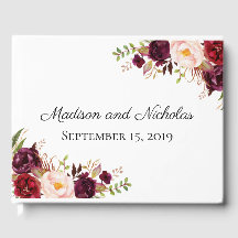 Marsala e Livro de Convidados de Casamento Floral 