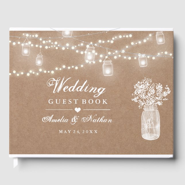 Visitas Mason Jar String Luzes De Casamento Livro De Convi (Frente)