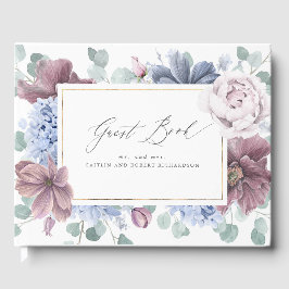 Visitas Mauve Dusty Blue Floral Elegante Livro de Convidad