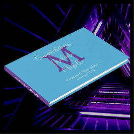 Visitas Monograma de Formatura Azul Céu Roxo Branco Livro