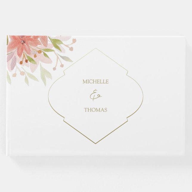 Visitas Monograma Elegante Flores de Aquarela Livro de Con (Frente)