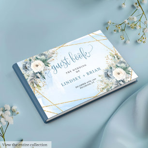 Visitas Na moda Blue Peonies Livro de Convidados de Casame