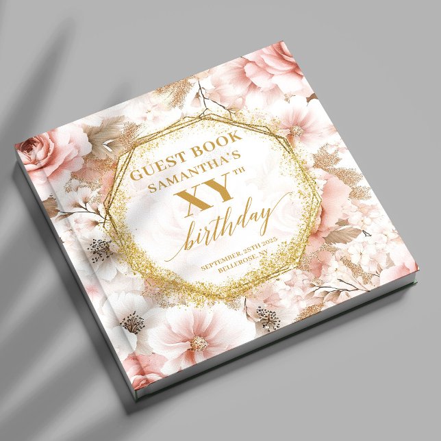Visitas Na moda Blush Dourado Watercolor Livro de Aniversá (Stylish Blush Gold Watercolor Birthday Guest Book

)