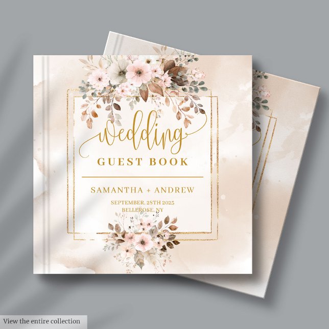 Visitas Pálido rosa e Dourado Livro de Convidados de Casam (Pale Pink and Gold Autumn Boho Wedding Guest Book)