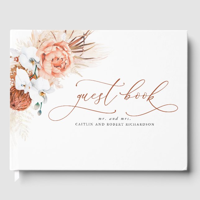 Visitas Pampas Grass Terracotta Livro de Convidados (Frente)