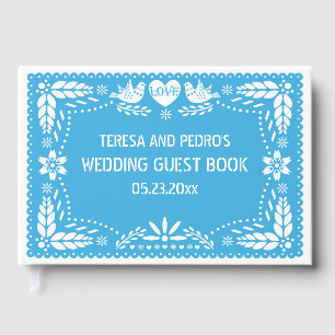 Visitas Papel picado ama pássaros azul livro de convidados
