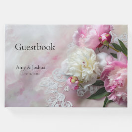 Visitas Pêonias cor-de-rosa e brancas no Livro de Convidad