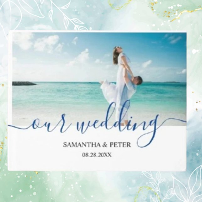 Visitas Personalizar Foto Moderna do Livro de Convidados d (Cherish your beach wedding memories with our Custom Photo Modern Beach Wedding Guest Book. )