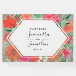 Visitas Pink Sunset Bloom Floral Frame Livro de Convidados