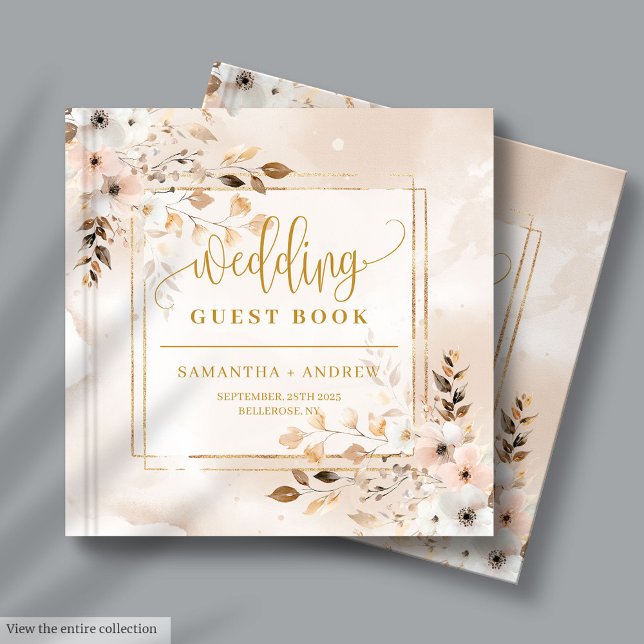 Visitas Pó Rosa e Dourado Queda Livro de Convidados (Powder Pink and Gold Fall Boho Wedding Guest Book)
