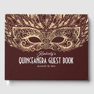 Visitas Quinceanera Borgonha e livro de hóspedes do ouro