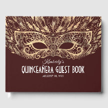 Quinceanera Burgundy e Dourado Livro de Convidados