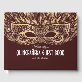Visitas Quinceanera Burgundy e Dourado Livro de Convidados
