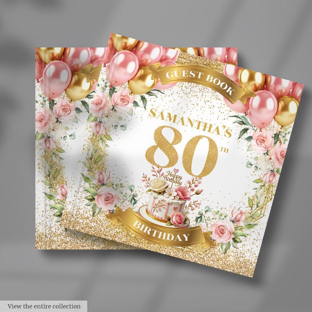 Visitas Raio 80 de Aniversário Livro de Avistados Dourado  (Radiant 80th Birthday Guest Book Gold Glitter Art

)