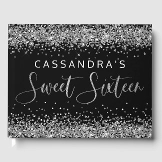 Visitas Silver Black Faux Glitter Doce Dezesseis Livro de