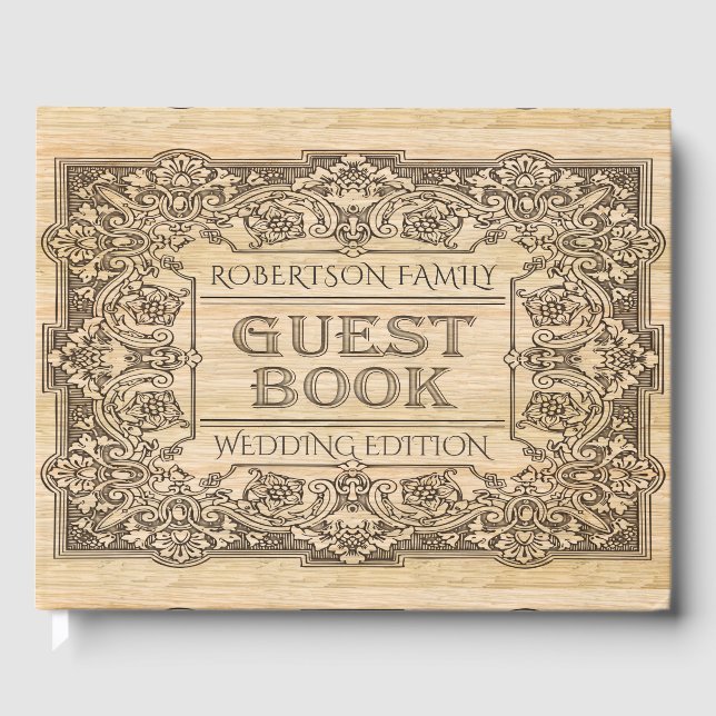 Visitas Vintage Wood Burnt Engravidou Livro de Convidados (Frente)