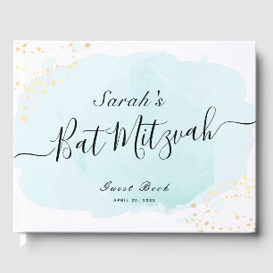 Visitas Watercolor Blue x Dourado Bat Mitzvah Livro de Con