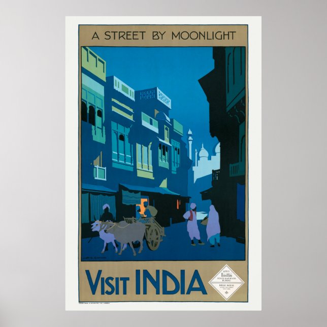 Visite India A Street por Poster de viagens da Lua (Frente)