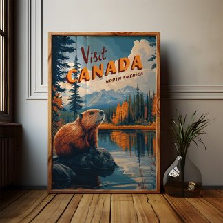 Visite o Poster do castor do Canadá - Arte Viagens