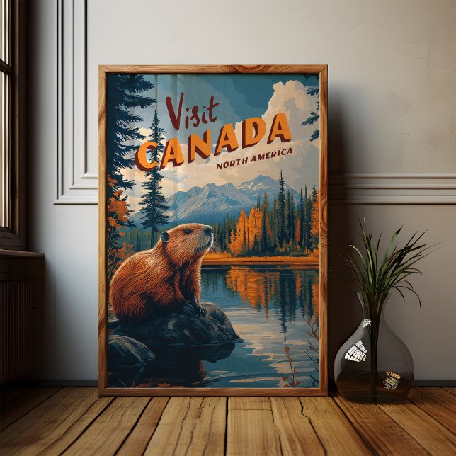 Visite o Poster do castor do Canadá - Arte Viagens (Criador carregado)