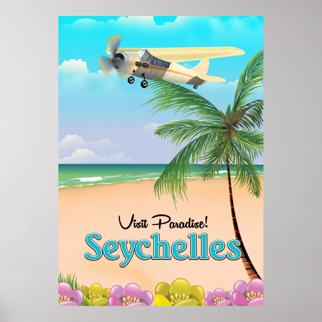 Visite Paraíso! Poster de viagens das Seychelles (Frente)