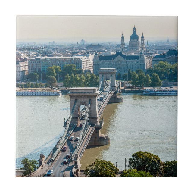 Vista aérea da Cadeia Bridge - Budapeste, Hungria (Frente)