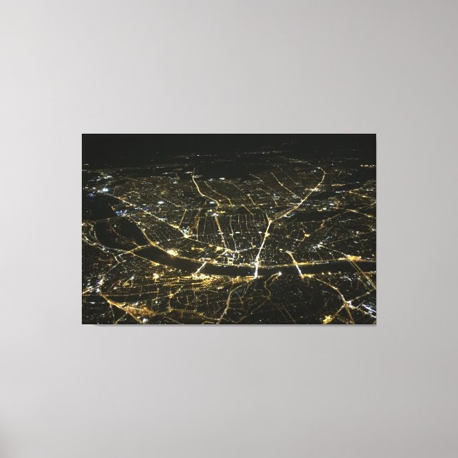 Vista Aérea NoiteLuzes Em Arte De Canvas (Frente)