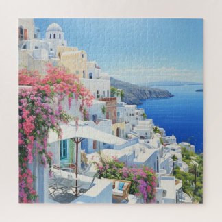 Vista aquarela do quebra-cabeça Santorini