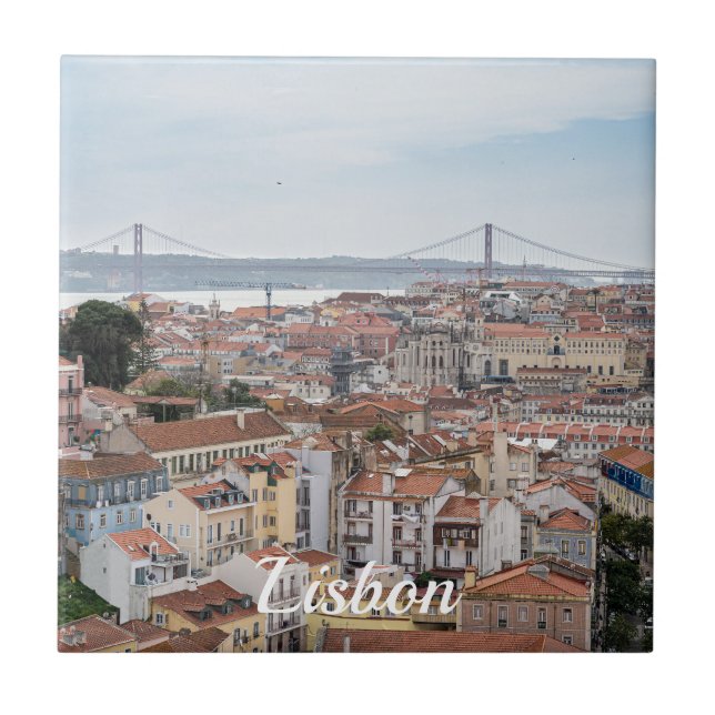 Vista da antiga cidade de Lisboa e 25 da ponte de  (Frente)