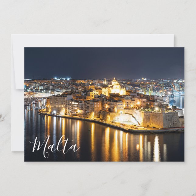 Vista de três cidades em Malta à noite (Frente)
