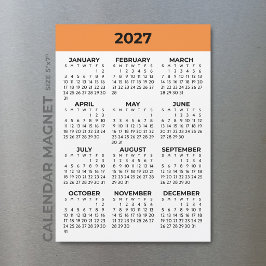 Vista do Ano Completo 2027 Calendário Magnético Ta