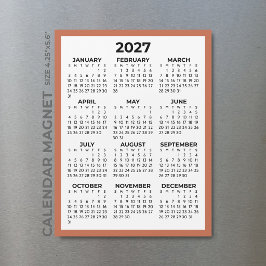 Vista do Ano Completo 2027 Calendário Magnético Te