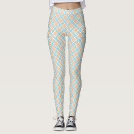 Vista frontal e traseira de leggings azul, branco