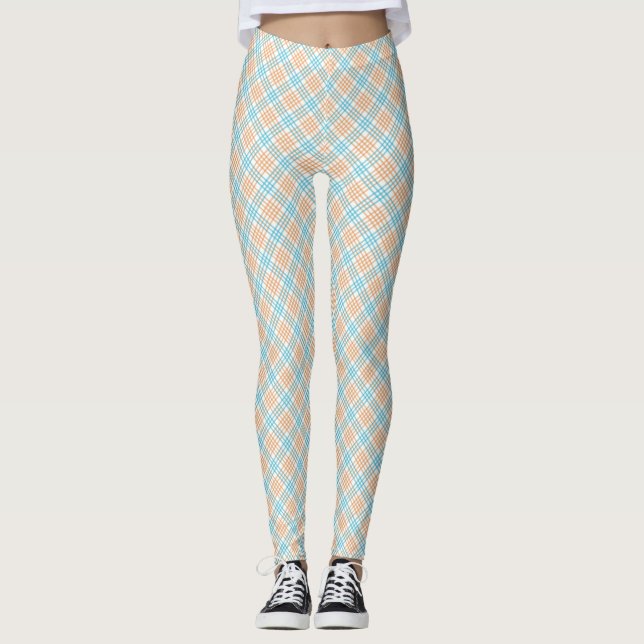 Vista frontal e traseira de leggings azul, branco (Frente)