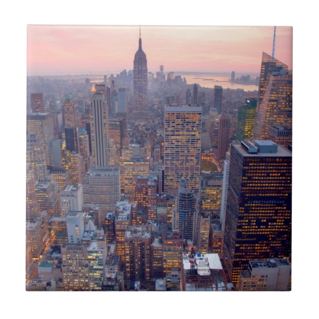 Vista larga de Manhattan no por do sol (Frente)