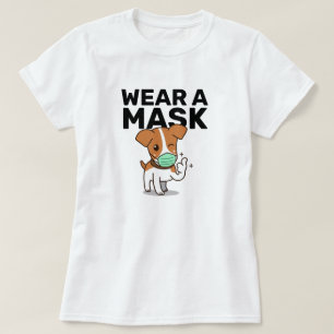 Vista uma camiseta de cachorro-branco-máscara