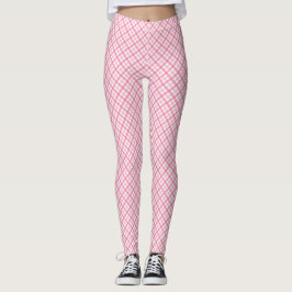 Vistas frontal e traseira de leggings xadrez rosa
