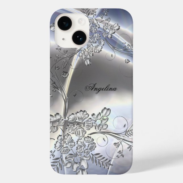 Visual floral de metal prateado elegante e sofisti (Verso)