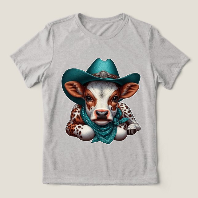 Vitelo Adorável no Chapéu do Cowboy e Bandana (Design frontal)