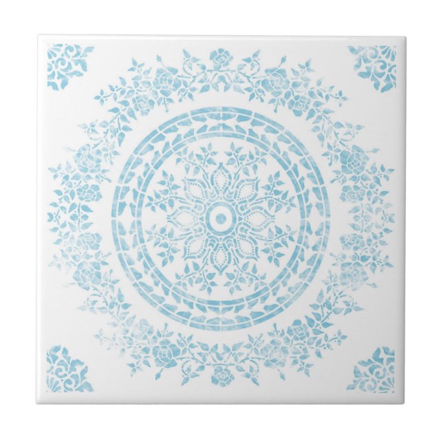 Vitoria Damask em azulejo de cerâmica aqua (Frente)