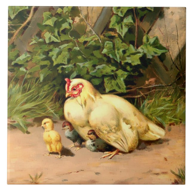 Vitoriana Era Hen & Baby Chickens, Por L. Pitar (Frente)