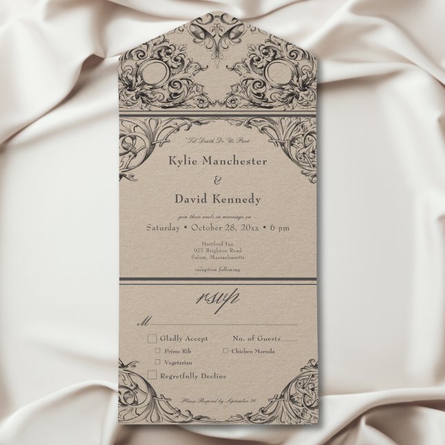 Vitoriano até Janto Negro e Tan da Morte (Victorian Until Death Black & Tan Dinner All In One Invitation)