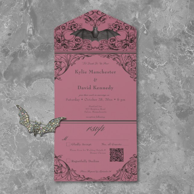 Vitoriano Bat Til Death Black Wine Casamento QR Co (Criador carregado)